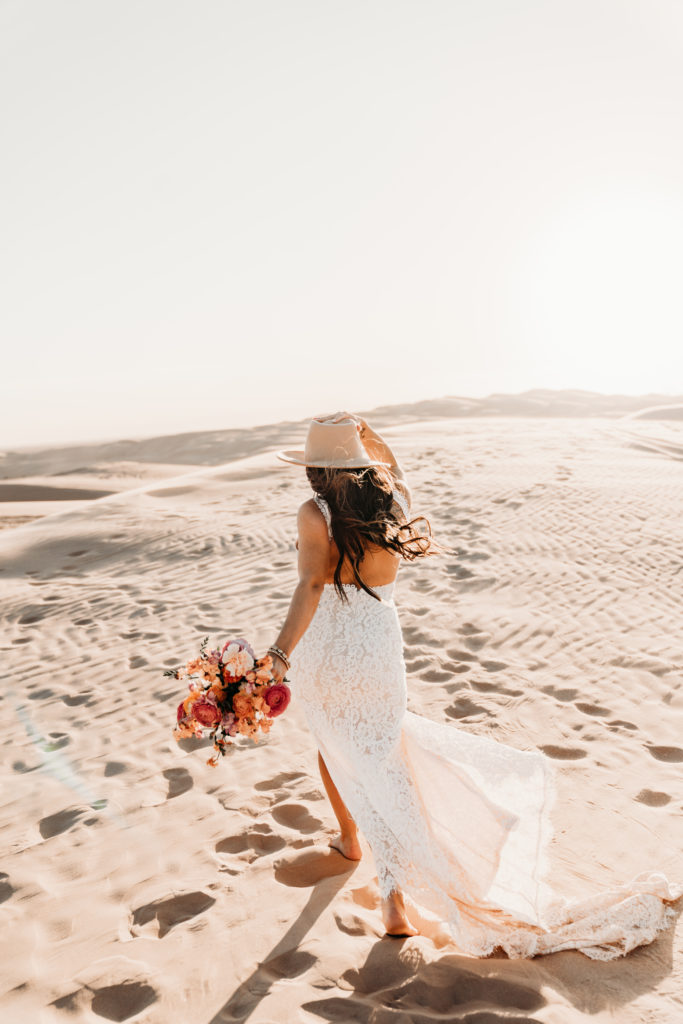 bride walking in wedding dress