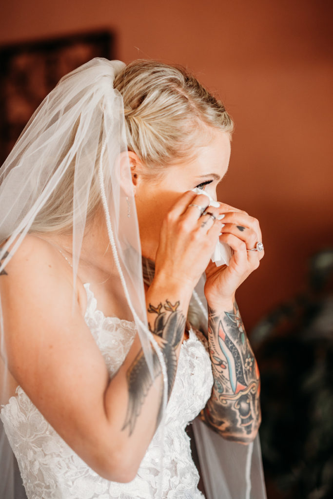 bride crying at first look