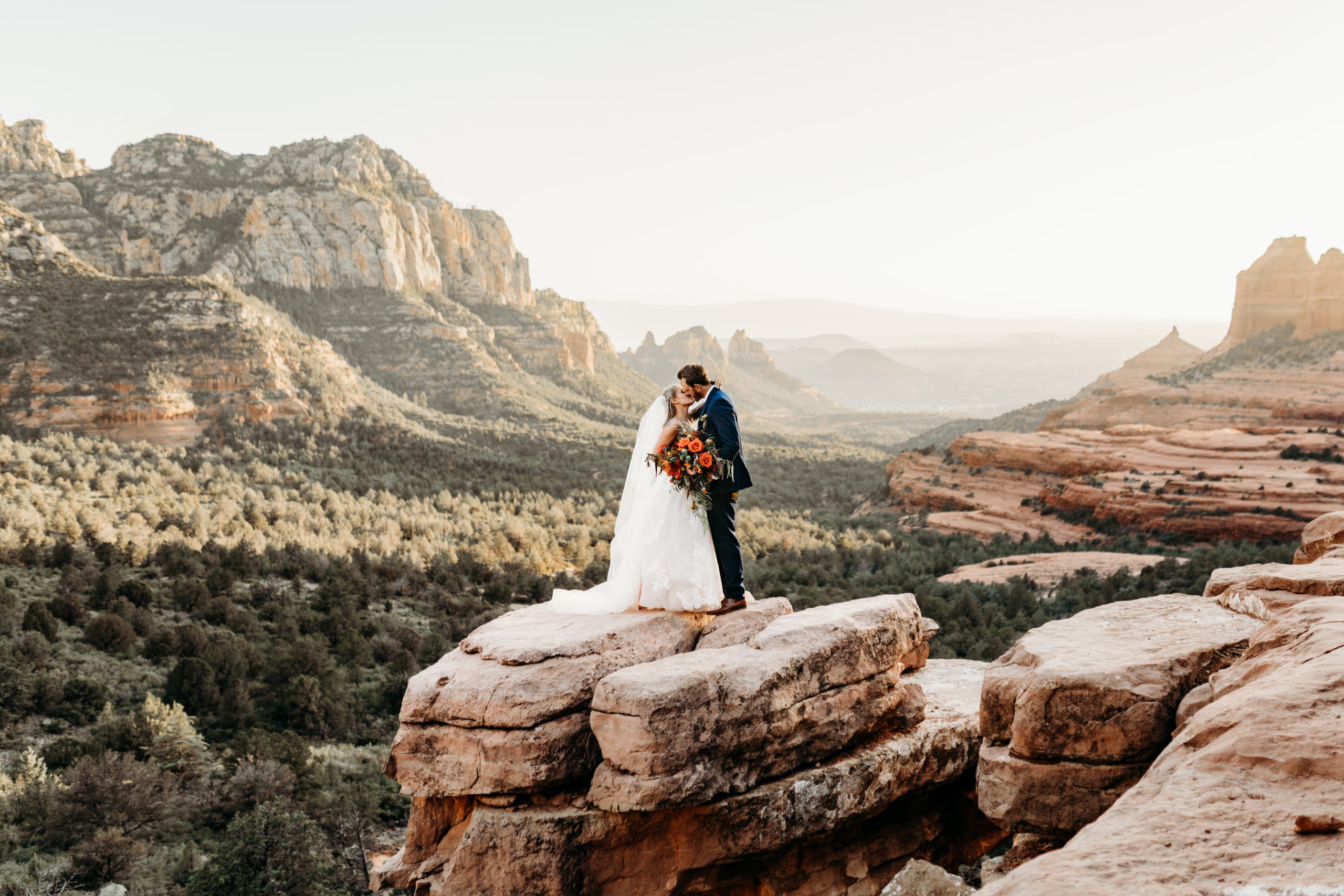 bride and groom at elopement in Sedona