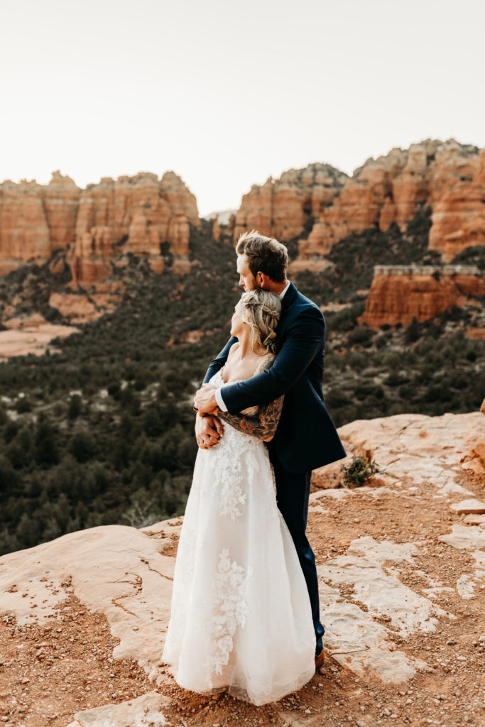 Bride and groom in desert elopement