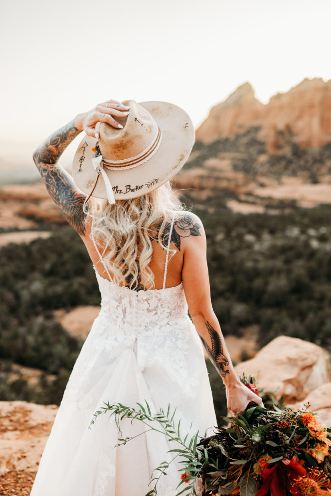 Boho desert bride with hat