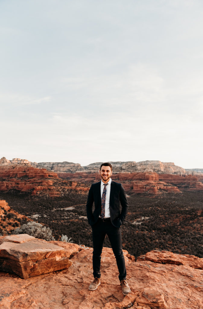 Groom in wedding outfit in Sedona
