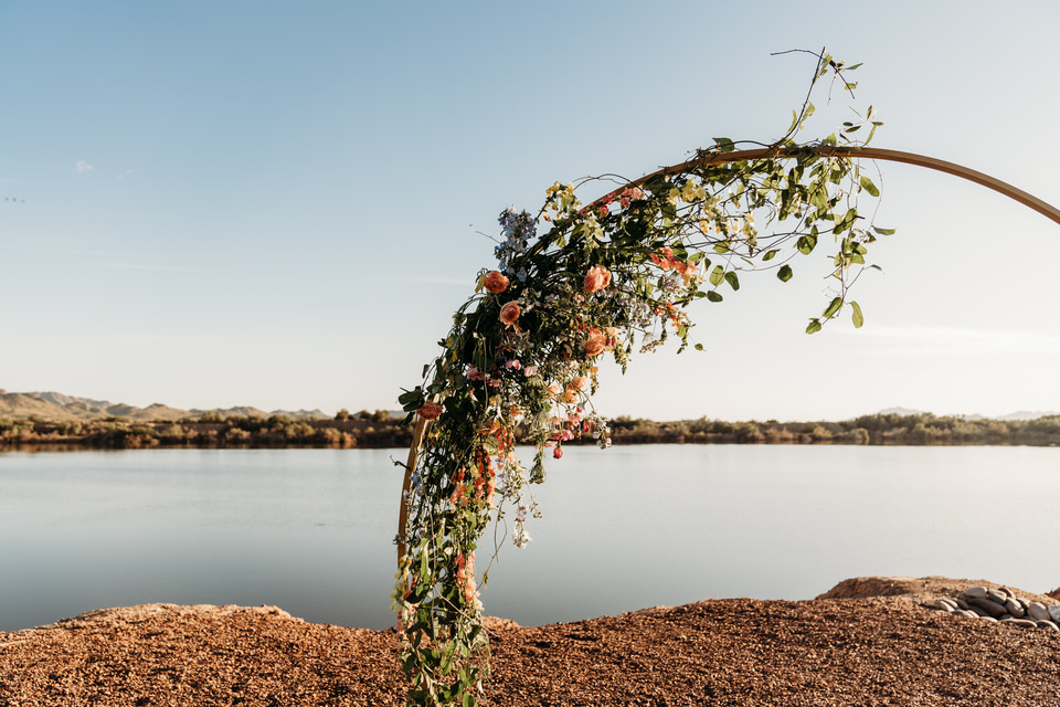 Arizona elopement venue circle altar with flowers