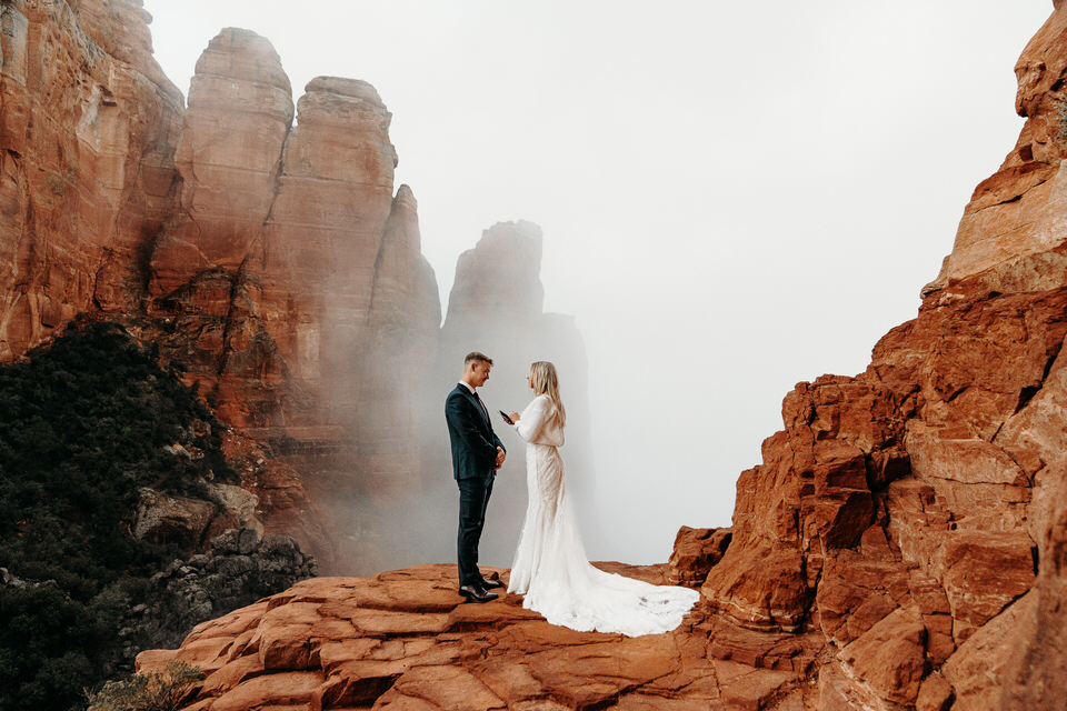 Foggy wedding photo in Sedona, AZ