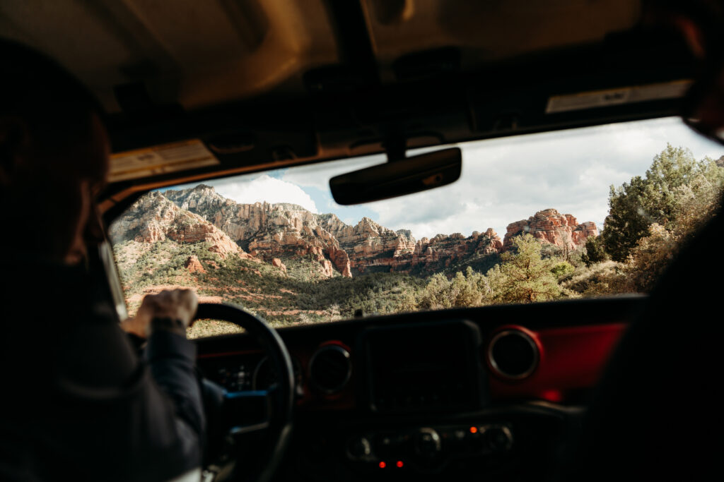 Ashley + Chad's Sedona Off-Roading Elopement was captured at sunset by Arizona-based elopement photographer, Karen Castor Photography.