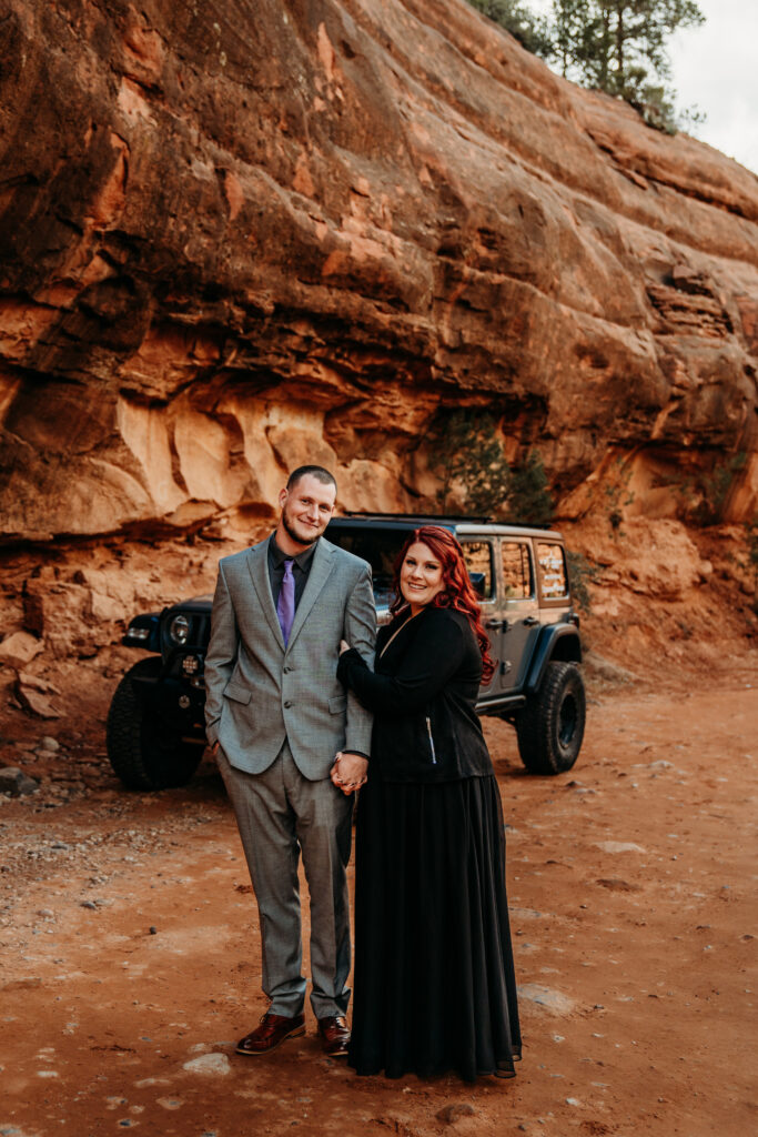 Ashley + Chad's Sedona Off-Roading Elopement was captured at sunset by Arizona-based elopement photographer, Karen Castor Photography.