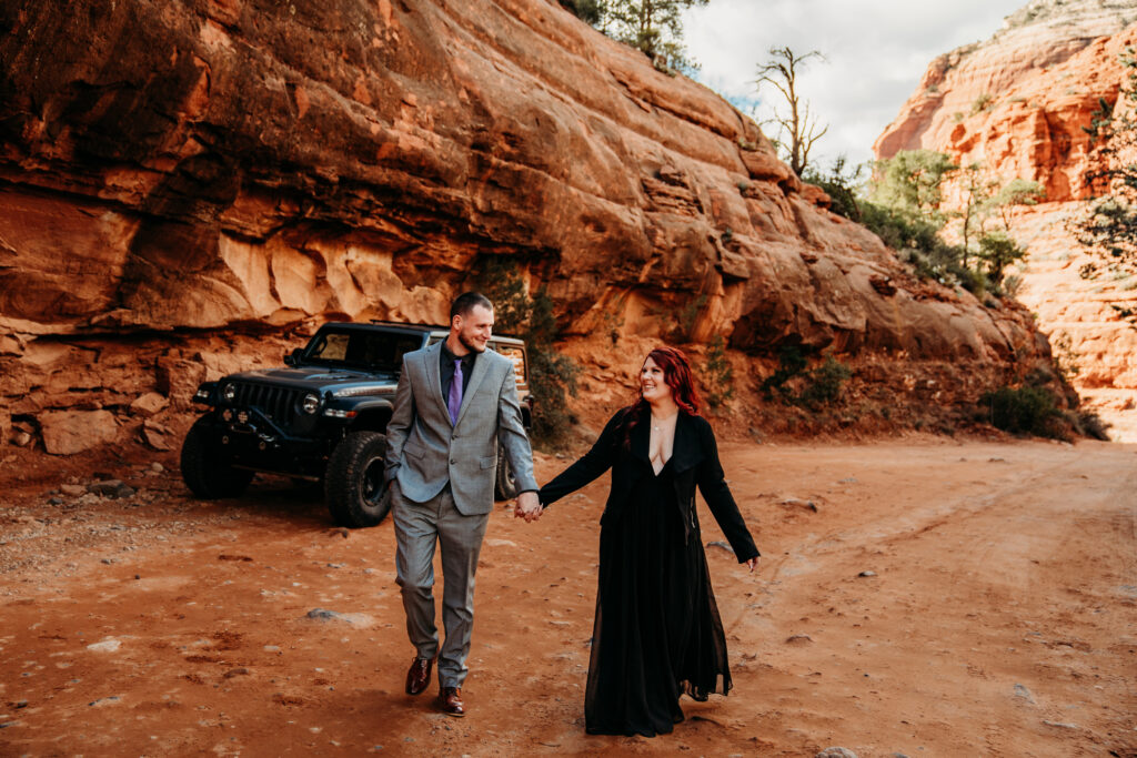 Ashley + Chad's Sedona Off-Roading Elopement was captured at sunset by Arizona-based elopement photographer, Karen Castor Photography.