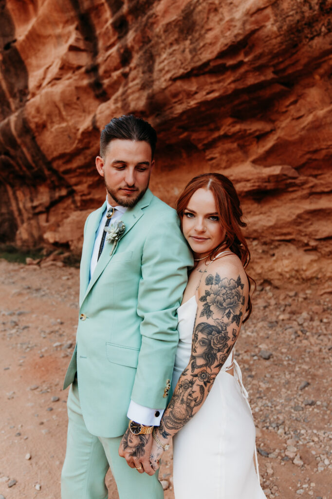 An intentional Arizona desert elopement capturing a sunset ridge first dance and off road adventure.