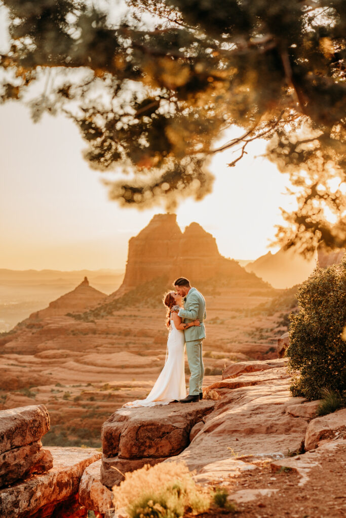 An intentional Arizona desert elopement capturing a sunset ridge first dance and off road adventure.