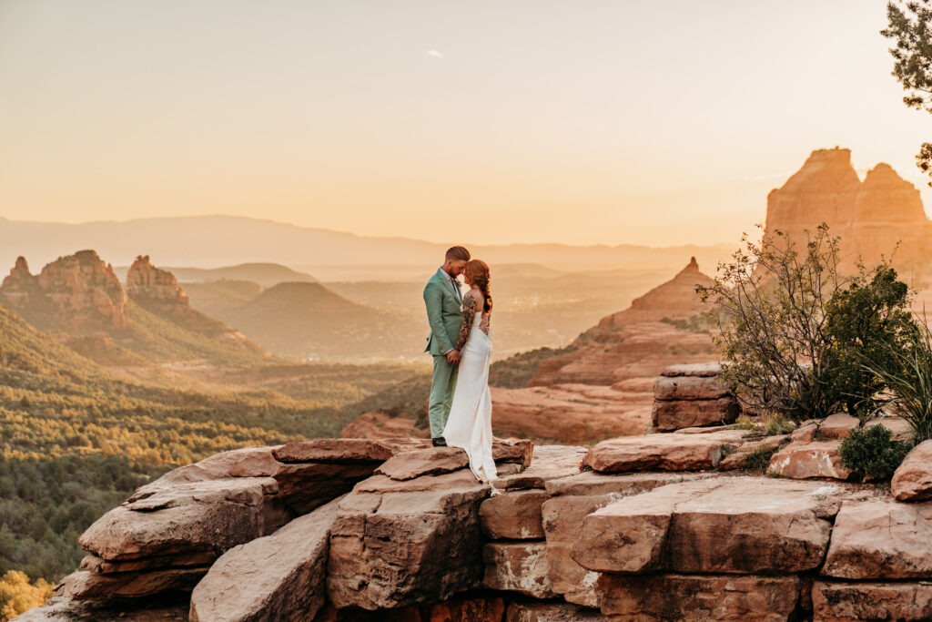 An intentional Arizona desert elopement capturing a sunset ridge first dance and off road adventure.