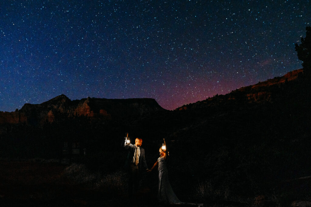 Arizona northern lights elopement featuring an intimate desert wedding day focused on presence and connection.
