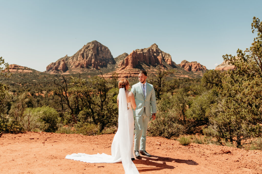An intentional Arizona desert elopement capturing a sunset ridge first dance and off road adventure.