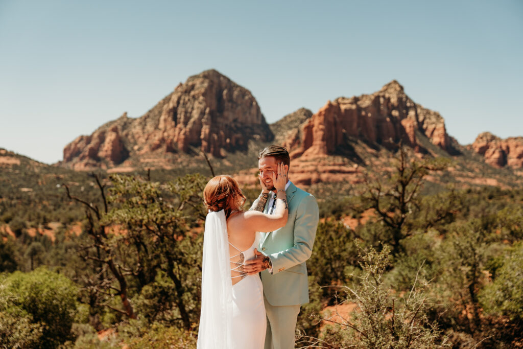 An intentional Arizona desert elopement capturing a sunset ridge first dance and off road adventure.