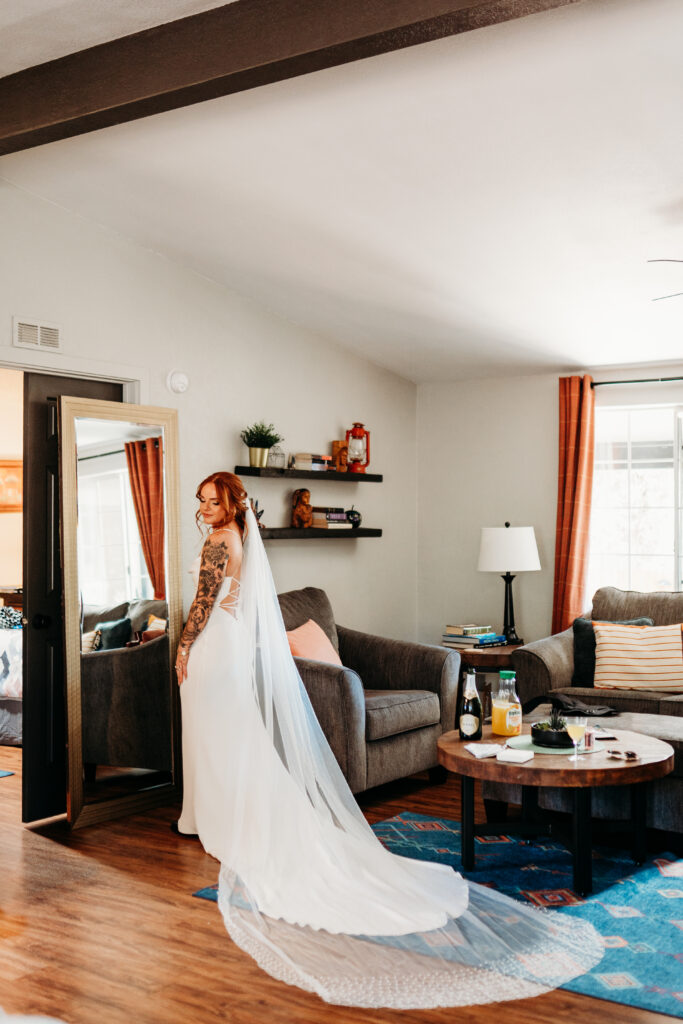 An intentional Arizona desert elopement capturing a sunset ridge first dance and off road adventure.