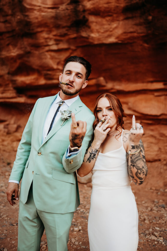 An intentional Arizona desert elopement capturing a sunset ridge first dance and off road adventure.