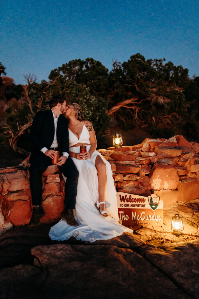 A Deadhorse Point elopement with a relaxed evening timeline, vineyard portraits, and an intimate sunset ceremony overlooking the canyon.
