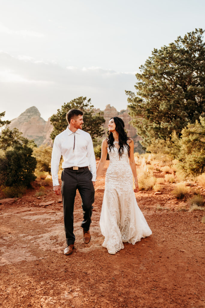 A Sedona adventure elopement featuring a sunrise hike, off-road Jeep experience, and sunset at Merry Go Round Rock.