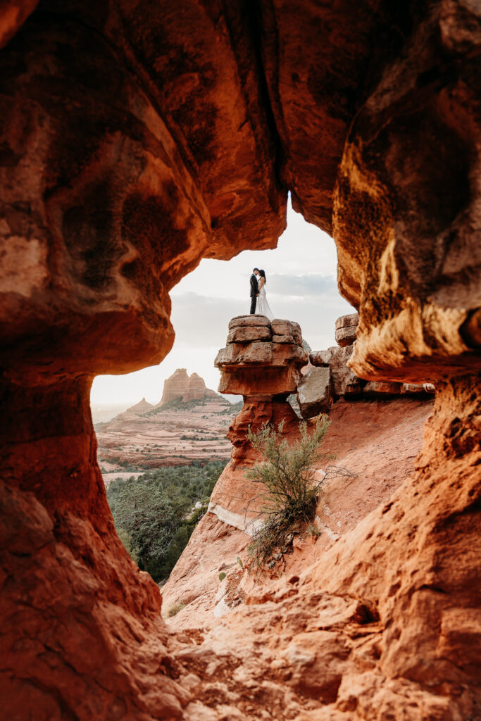 A Sedona adventure elopement featuring a sunrise hike, off-road Jeep experience, and sunset at Merry Go Round Rock.