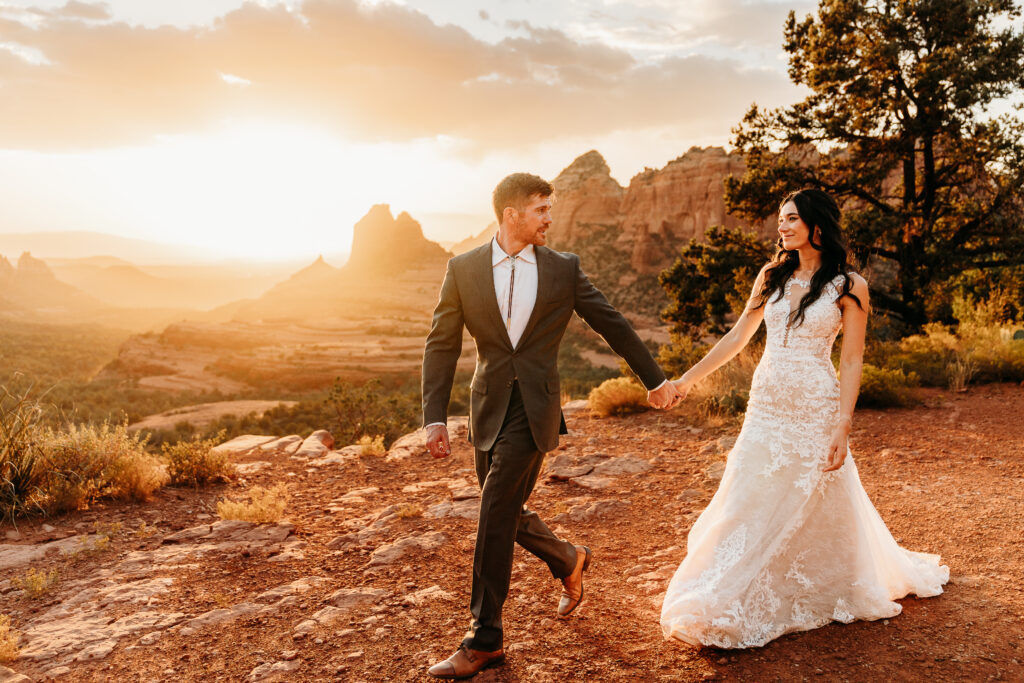 A Sedona adventure elopement featuring a sunrise hike, off-road Jeep experience, and sunset at Merry Go Round Rock.