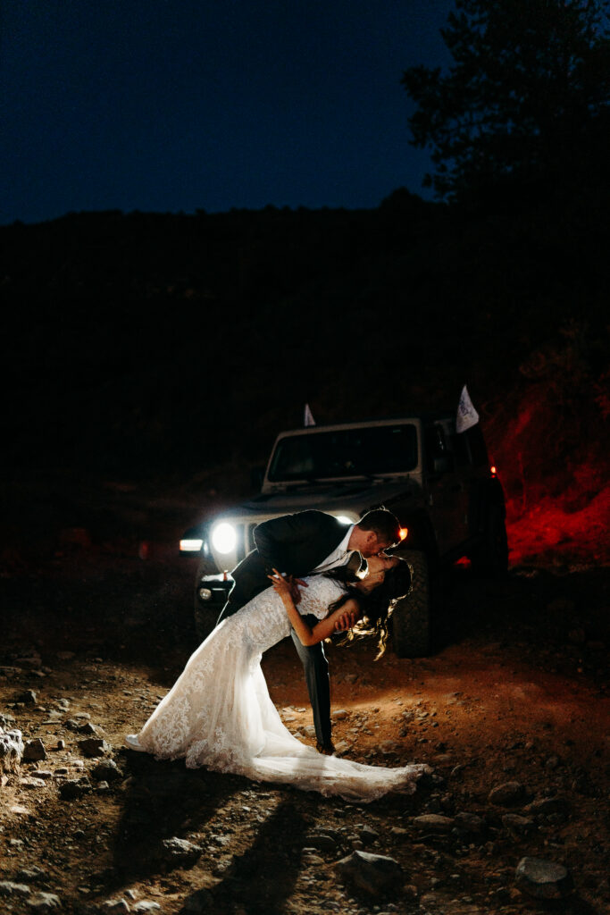 A Sedona adventure elopement featuring a sunrise hike, off-road Jeep experience, and sunset at Merry Go Round Rock.