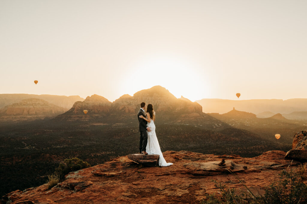 A Sedona adventure elopement featuring a sunrise hike, off-road Jeep experience, and sunset at Merry Go Round Rock.