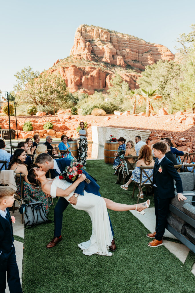 A backyard Sedona elopement with a sunrise hiking adventure and an intimate evening ceremony with family captured by Karen Castor Photography